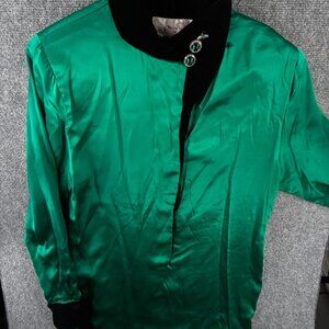 VTG Miss O Oscar De La Renta Bergdorf Goodman USA 12 Green Satin Velvet Jewel